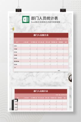 小清新粉色部门人员统计表Excel模板