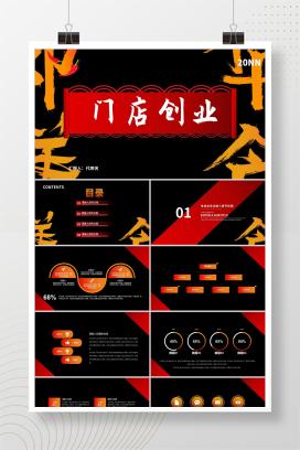 黑色简约风门店创业PPT模板