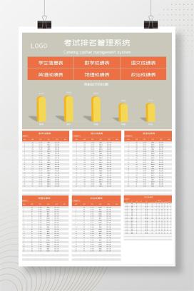 小清新橙色考试排名管理系统Excel模板
