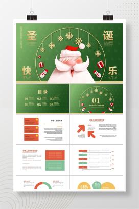 绿色扁平风圣诞老人节日PPT模板