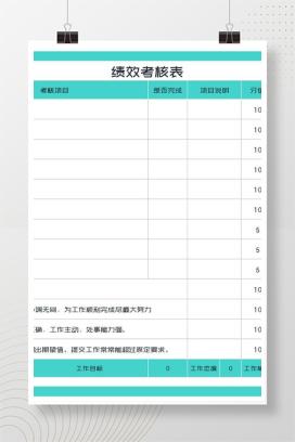 青色岗位项目绩效考核表Excel模板